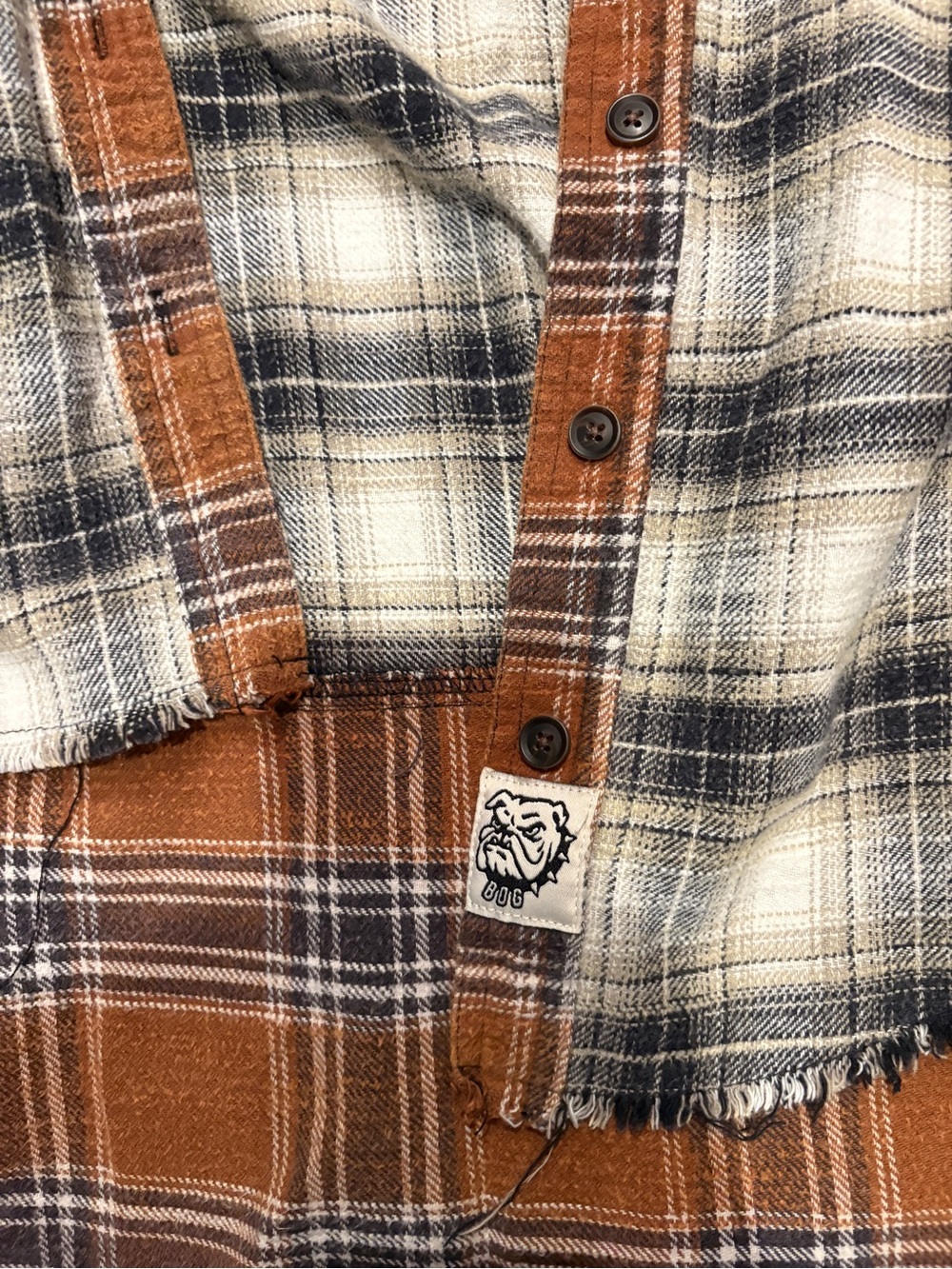 BDG Patchwork Plaid Flannel Jacket — Brown, Cream, Green - Picture 4 of 6
